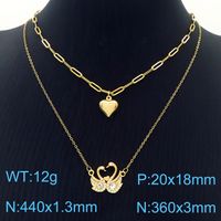 Stainless Steel 18K Gold Plated Elegant Lady Inlay Letter Heart Shape Zircon Layered Necklaces sku image 3