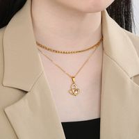 Stainless Steel Titanium Steel 18K Gold Plated Simple Style Hollow Out Inlay Heart Shape Crown Zircon Double Layer Necklaces main image 3