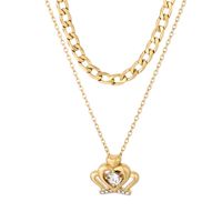 Stainless Steel Titanium Steel 18K Gold Plated Simple Style Hollow Out Inlay Heart Shape Crown Zircon Double Layer Necklaces main image 5