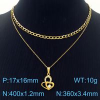 Stainless Steel Titanium Steel 18K Gold Plated Simple Style Hollow Out Inlay Heart Shape Crown Zircon Double Layer Necklaces sku image 1