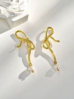 1 Pair Retro Roman Style Bow Knot Copper Artificial Pearls Gold Plated Drop Earrings main image 1