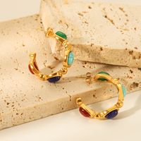1 Pair Retro Geometric Plating Inlay 304 Stainless Steel Natural Stone 18K Gold Plated Ear Studs main image 1