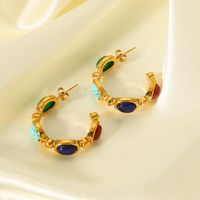 1 Pair Retro Geometric Plating Inlay 304 Stainless Steel Natural Stone 18K Gold Plated Ear Studs main image 5