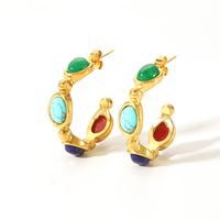 1 Pair Retro Geometric Plating Inlay 304 Stainless Steel Natural Stone 18K Gold Plated Ear Studs main image 6
