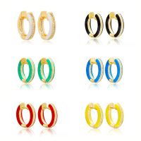 1 Pair Simple Style Commute Round Enamel Inlay Copper Zircon Earrings main image 1