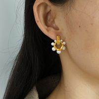 1 Pair Elegant Luxurious Lady Geometric Plating Imitation Pearl Titanium Steel 18k Gold Plated Ear Studs main image 5