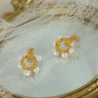 1 Pair Elegant Luxurious Lady Geometric Plating Imitation Pearl Titanium Steel 18k Gold Plated Ear Studs main image 9