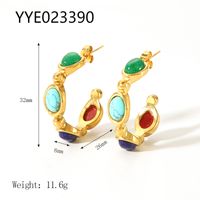 1 Pair Retro Geometric Plating Inlay 304 Stainless Steel Natural Stone 18K Gold Plated Ear Studs sku image 1