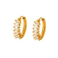 1 Pair Nordic Style French Style Flower Plating Inlay 304 Stainless Steel Rhinestones 18K Gold Plated Hoop Earrings main image 6