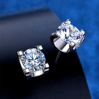 Simple Style Shiny Round Sterling Silver Gra Plating Inlay Moissanite Silver Plated Ear Studs main image 1