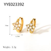 1 Pair Nordic Style French Style Flower Plating Inlay 304 Stainless Steel Rhinestones 18K Gold Plated Hoop Earrings sku image 1