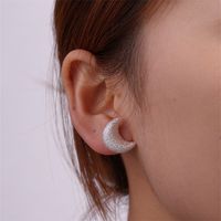 1 Pair Simple Style Moon Oval Plating Three-dimensional Copper Gold Plated Ear Studs main image 7