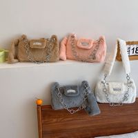 Femmes Peluche Couleur Unie Mignon Carré Fermeture Éclair Sac D'épaule Sac Bandoulière main image 6