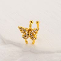 1 Piece Cute Cool Style Geometric Heart Shape Butterfly Plating Inlay Copper Zircon 18k Gold Plated Ear Studs sku image 7