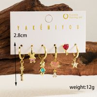 1 Set Simple Style Little Bear Heart Shape Flower Plating Inlay Copper Zircon 14k Gold Plated Drop Earrings main image 2