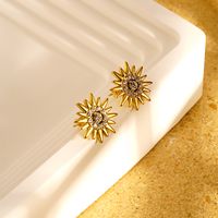 1 Pair IG Style Elegant Luxurious Flower Plating Inlay 304 Stainless Steel Rhinestones 18K Gold Plated Ear Studs main image 5