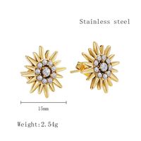 1 Pair IG Style Elegant Luxurious Flower Plating Inlay 304 Stainless Steel Rhinestones 18K Gold Plated Ear Studs main image 2