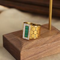 Casual Elegant Simple Style Hexagon Rectangle Titanium Steel Plating Inlay Acrylic Turquoise Shell 18k Gold Plated Rings main image 3
