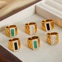 Casual Elegant Simple Style Hexagon Rectangle Titanium Steel Plating Inlay Acrylic Turquoise Shell 18k Gold Plated Rings main image 4