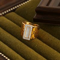 Casual Elegant Simple Style Hexagon Rectangle Titanium Steel Plating Inlay Acrylic Turquoise Shell 18k Gold Plated Rings main image 8