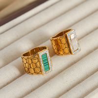 Casual Elegant Simple Style Hexagon Rectangle Titanium Steel Plating Inlay Acrylic Turquoise Shell 18k Gold Plated Rings main image 10