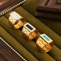 Casual Elegant Simple Style Hexagon Rectangle Titanium Steel Plating Inlay Acrylic Turquoise Shell 18k Gold Plated Rings main image 7