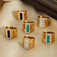 Casual Elegant Simple Style Hexagon Rectangle Titanium Steel Plating Inlay Acrylic Turquoise Shell 18k Gold Plated Rings main image 9