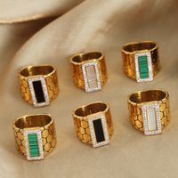 Casual Elegant Simple Style Hexagon Rectangle Titanium Steel Plating Inlay Acrylic Turquoise Shell 18k Gold Plated Rings main image 6