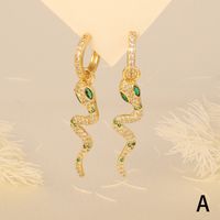 1 Piece Simple Style Snake Plating Inlay Copper Zircon 18k Gold Plated Drop Earrings main image 3