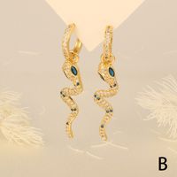 1 Piece Simple Style Snake Plating Inlay Copper Zircon 18k Gold Plated Drop Earrings main image 5