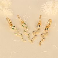 1 Piece Simple Style Snake Plating Inlay Copper Zircon 18k Gold Plated Drop Earrings main image 1
