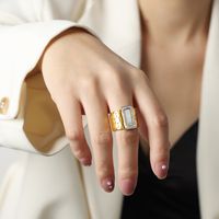 Casual Elegant Simple Style Hexagon Rectangle Titanium Steel Plating Inlay Acrylic Turquoise Shell 18k Gold Plated Rings sku image 1