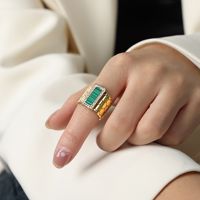 Casual Elegant Simple Style Hexagon Rectangle Titanium Steel Plating Inlay Acrylic Turquoise Shell 18k Gold Plated Rings sku image 7