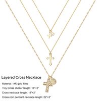 Hip-hop Cool Style Cross Heart Shape Lock Copper 14k Gold Plated Three Layer Necklace In Bulk main image 2