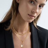 Hip-hop Cool Style Cross Heart Shape Lock Copper 14k Gold Plated Three Layer Necklace In Bulk main image 10