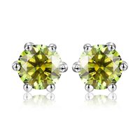 1 Pair Ig Style Shiny Round Gra Plating Inlay Sterling Silver Moissanite Silver Plated Ear Studs sku image 1