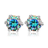 1 Pair Ig Style Shiny Round Gra Plating Inlay Sterling Silver Moissanite Silver Plated Ear Studs sku image 9