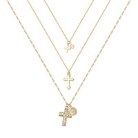 Hip-hop Cool Style Cross Heart Shape Lock Copper 14k Gold Plated Three Layer Necklace In Bulk sku image 6