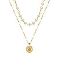 Hip-hop Cool Style Cross Heart Shape Lock Copper 14k Gold Plated Three Layer Necklace In Bulk sku image 4
