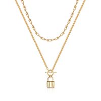 Hip-hop Cool Style Cross Heart Shape Lock Copper 14k Gold Plated Three Layer Necklace In Bulk sku image 13