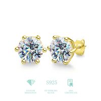 1 Pair Ig Style Shiny Round Gra Plating Inlay Sterling Silver Moissanite Silver Plated Ear Studs main image 6