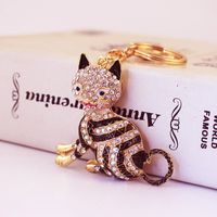 Simple Style Cat Alloy Inlay Rhinestones Women's Keychain main image 4