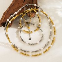 Simple Style Round Stainless Steel Imitation Pearl Plating 18k Gold Plated Bracelets Necklace main image 1