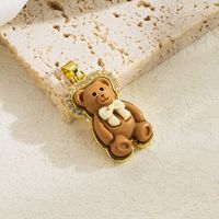 Basic Classic Style Little Bear Arylic Copper Plating Inlay Acrylic Zircon 18k Gold Plated Jewelry Accessories main image 5