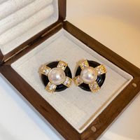 1 Pair Vintage Style Flower Copper Plating Inlay Artificial Gemstones Rhinestones Ear Studs sku image 2