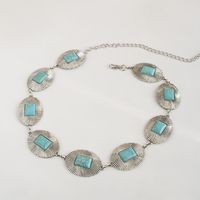 Bohemian Square Oval Metal Inlay Turquoise Women's Chain Belts 1 Piece sku image 4