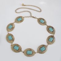 Bohemian Square Oval Metal Inlay Turquoise Women's Chain Belts 1 Piece sku image 5