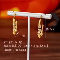 1 Pair Elegant French Style C Shape Round Spiral Plating Inlay 304 Stainless Steel Pearl Zircon 14K Gold Plated Earrings sku image 4
