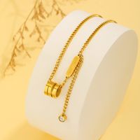 Titanium Steel 18K Gold Plated Retro Plating Inlay Letter Rectangle Zircon Pendant Necklace main image 4