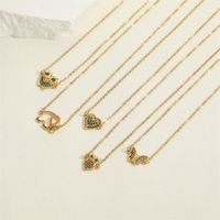 Wholesale Vacation Simple Style Heart Shape Owl Butterfly 304 Stainless Steel Brass Plating Chain Inlay Zircon Pendant Necklace main image 7